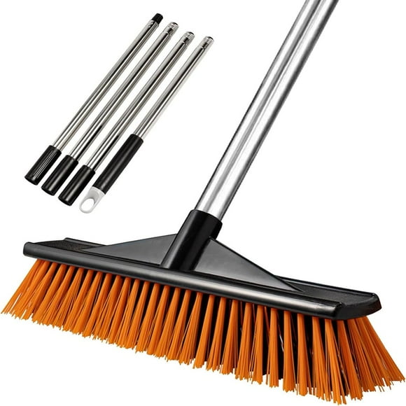 LEEYNEER1Pcs Balai Poussoir d'Extérieur Brosse à Récurer Robuste pour Entrée, Planchers de Carreaux, Manche en Acier Inoxydable