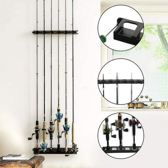 HLONK Support de Canne à Pêche Vertical à 6 Tiges, Support de Canne à Pêche Mural Facile à Installer pour Garage, Cadeau de Pêche