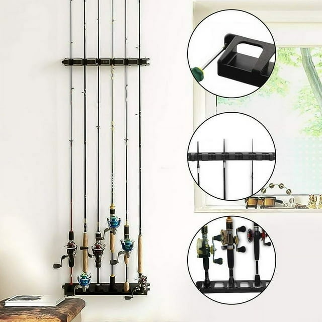 MesaSe 6-Rod Fish Rod Rack Vertical Fishing Rod Holder Easily Installed Wall Mounted Fishing Rod Rack for Garage DIY Fishing Gear Fishing Gift Fishing Pole Holder Rack