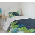 thumbnail image 4 of Ambesonne Navy Quilted Bedspread Set 2 Pcs, Grunge Abstract Flowers, Twin Size, Pale Green Navy Blue, 4 of 6