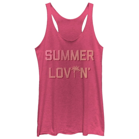 Women's CHIN UP Summer Loving Palm  Racerback Tank Top Pink Heather Medium