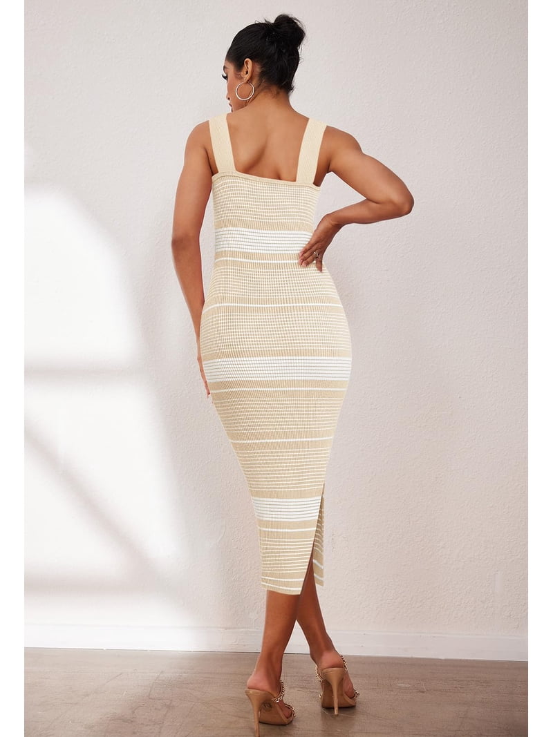 square neck bodycon slit midi dress Women's Square Neck Bodycon Sweater Dress Long Sleeve Side Slit Midi Dresses