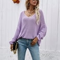 thumbnail image 2 of Aayomet Womens Cardigan Sweaters Women's Waffle Knit V Neck Sweater Casual Long Sleeve Side Slit Button Henley Pullover Jumper Top,Purple S, 2 of 5