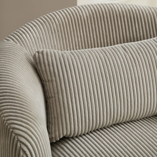 BSHTI 34.25" Wide Upholstered Corduroy 360°Swivel Barrel Soft Accent Chair with Pillow,Circular Reading Armchair for Living Room,Bedroom,Office,Lounge,Light Gray