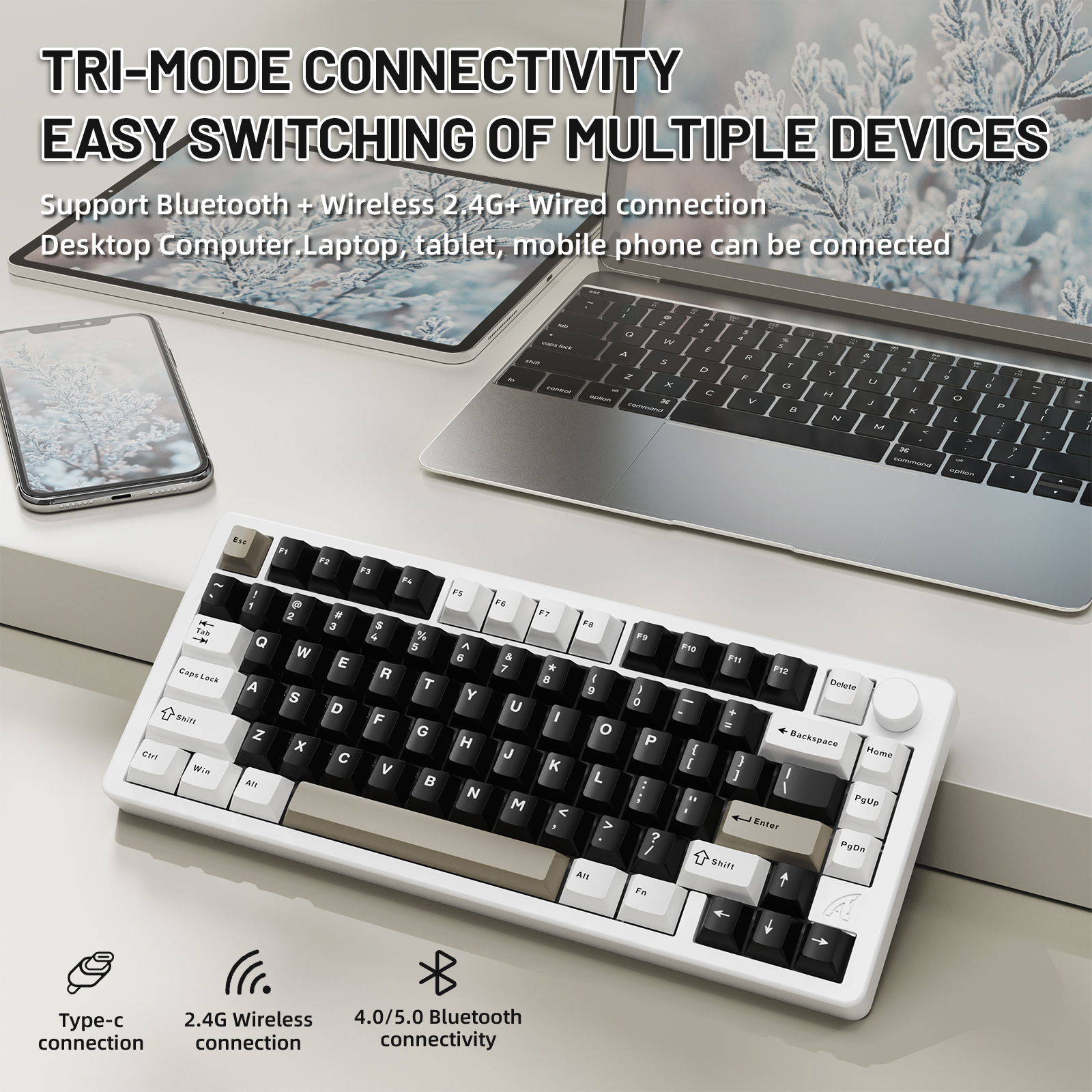 ATTACK SHARK X86 75% Wireless Gasket Mechanical Keyboard with Knob, CNC Aluminum Turd, 3 Mode Connectivity,82 Key Hot Swappable,Custom Linear Switches RGB Gaming Keyboard for Win/Mac/Linux-Milk White