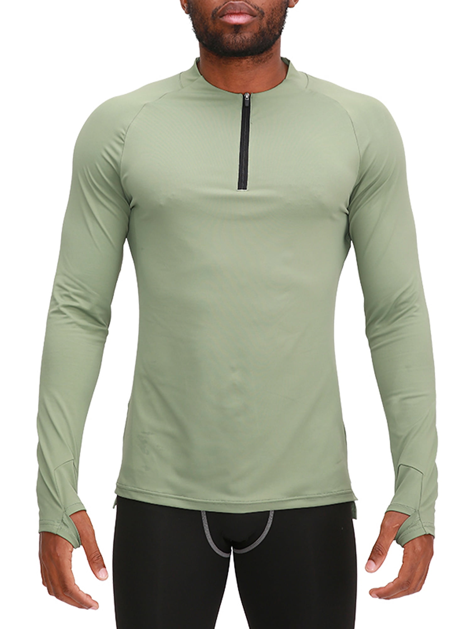 Mens Zip Mock Neck Compression Baselayer Workout T Shirts Long Sleeved Quick Dry 