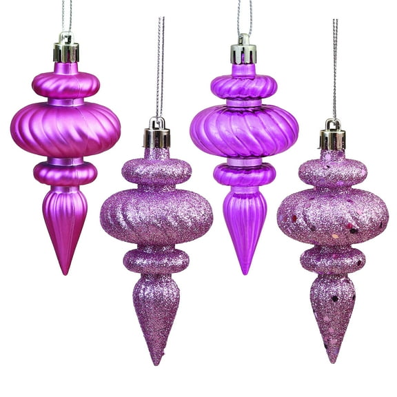 Vickerman 4" Mauve 4-Finish Finial Ornament, 8 per Box