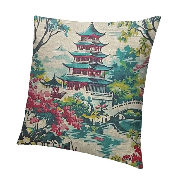 Asian Pagoda Throw Pillow Covers with Zipper Pillow Cases for Couch Sofa Bedroom Home Decor