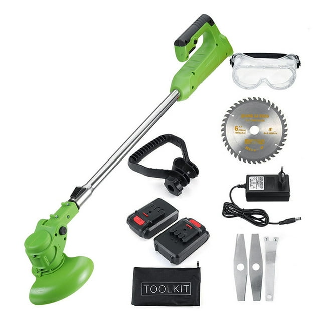 Electric Lawn Mower 2Pcs Li-ion Battery Cordless Grass Trimmer 6 In Auto Release String Cutter Pruning Garden Tools ,Easy to Use