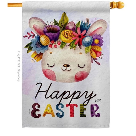 Angeleno Heritage H137443-BO Happy Bunny Springtime Easter Double-Sided Garden Decorative House Flag, Multi Color