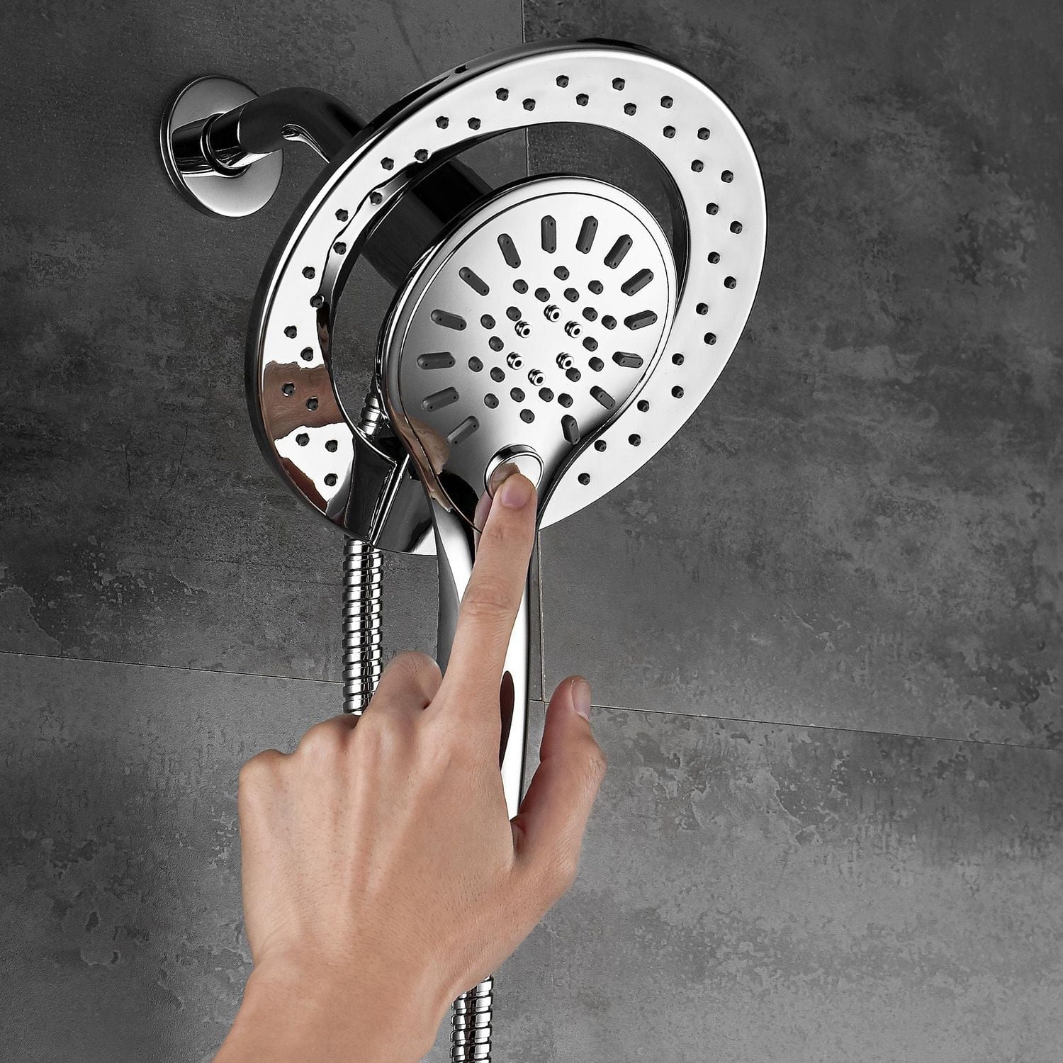 The akuaplus® - Magnetic 6-Settings Hand Shower push button.
