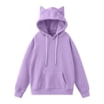 thumbnail image 3 of Cute Cat Ear Hoodies for Women 2025 Fall Winter Long Sleeve Plain Hooded Sweatshirt with Pockets Pullover Tops, 3 of 5