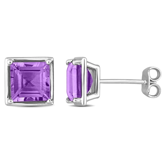 Everly Women's 3ct TGW Square-Cut Amethyst Sterling Silver Solitaire Stud Earrings