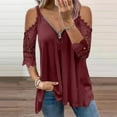 thumbnail image 2 of Summer Tops for Women Mgmyaa Women Blouses Tops Plus Size V-Neck 1/2 Sleeve Tops Lace Half Sleeve Zipper Hollow Out Blouse Tops Fashion Solid Color Fit Casual Tees, Shirts, 2 of 7