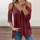 thumbnail image 1 of Fiudx Ofertas Flash Del Día Mujer Casual Tallas Grandesencaje Media Mangaｖ-Cuello Cremallera Ahueca Hacia Fuera Camiseta Blusa Tops, 1 of 7
