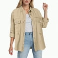 thumbnail image 2 of Towmus Casual Quilted Jackets for Women Button Down Collared Long Sleeve Shirts Frayed Hem Fall Jackets with Pockets, 2 of 6