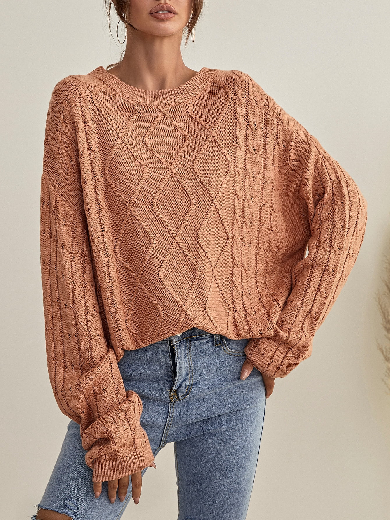 burnt orange cable knit sweater