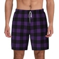 thumbnail image 2 of Goofa Purple Black Plaid Printed Men's Swim Trunks Board Shorts Quick Dry Mens Swimming Trunks with Compression Liner,Breathable Fit Hawaii Beach Shorts-Small, 2 of 9