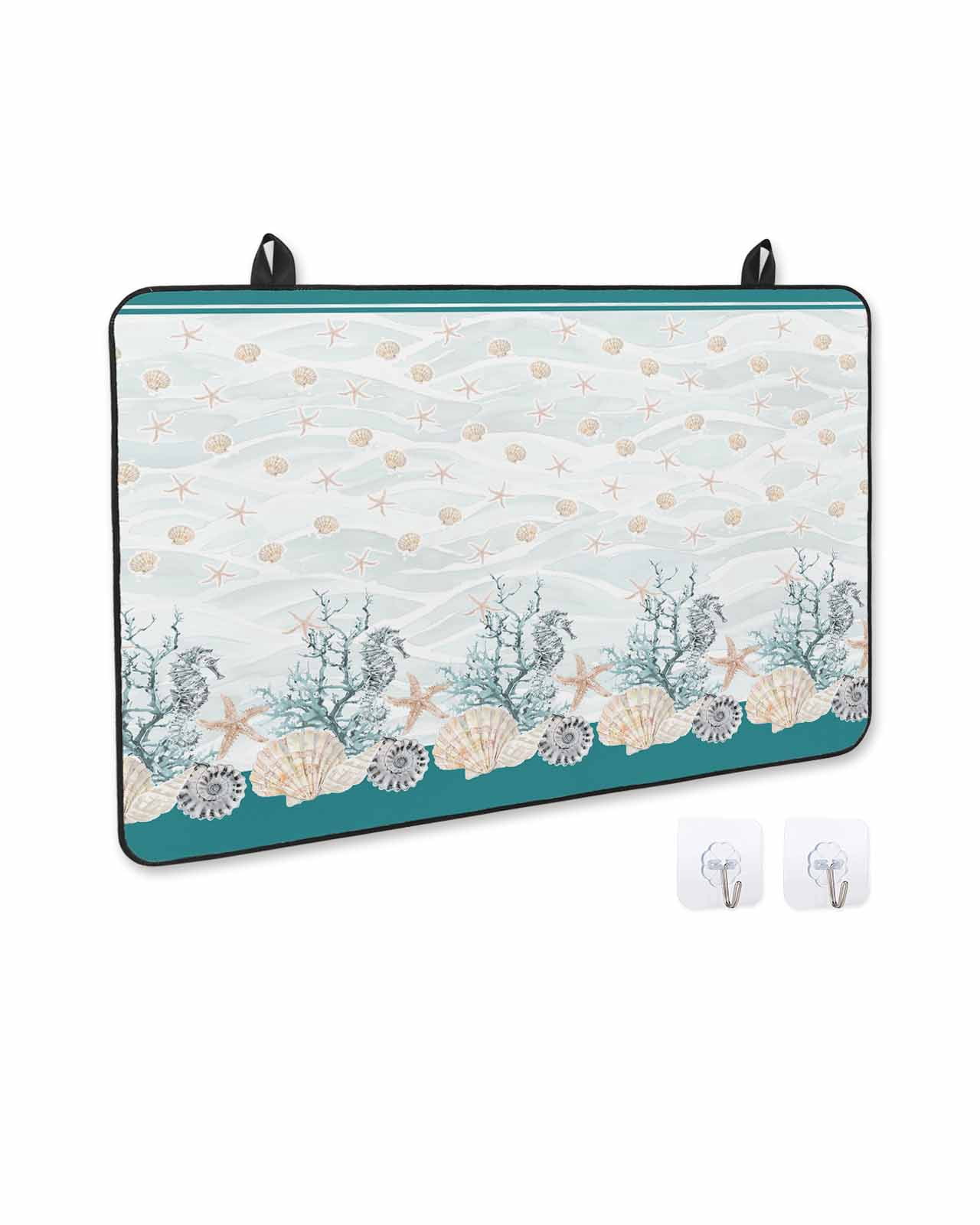 nqOlkjepod Large Induction Cooktop Protector Mat 24"x21", Turquoise Shell Stove Top Covers for Electric Stove, Rustic Coastal Nautical Ocean Animals Stove Burner Cover Mats, Glass Top Stove Cover