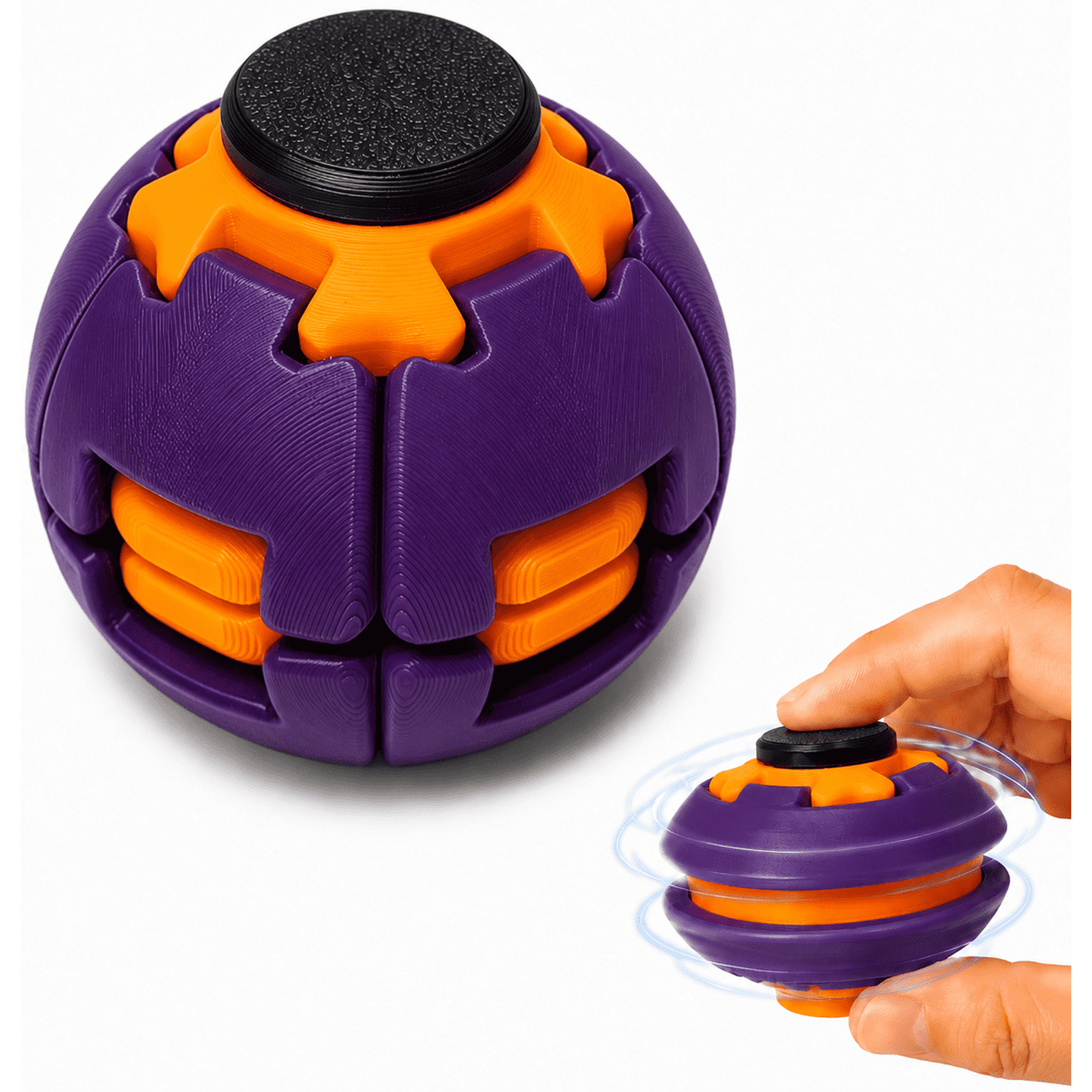 3D Printed Push-to-Spin Relief Fidget Ball Mechanical Rotating Anxiety Relief Desk Gadget Focus Aid Stress Relief Toy for Adults & Teens 12+ purple