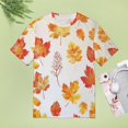 thumbnail image 4 of Autumn Harvest Maple Leaves Thanksgiving Womens Tops Women's Fashion Casual Short Sleeve Flower Print Round Neck Pullover Top Blouse, 4 of 6