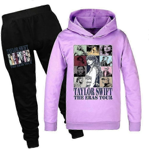 (Purple-3-4years)Pop Taylor Swift 2 PCS The Eras Tour Hoodie and Black Pant Set Girls Boys Hooded Sweatshirt Pullover Tops Kids Teens Christmas Gifts GDXZ-2594