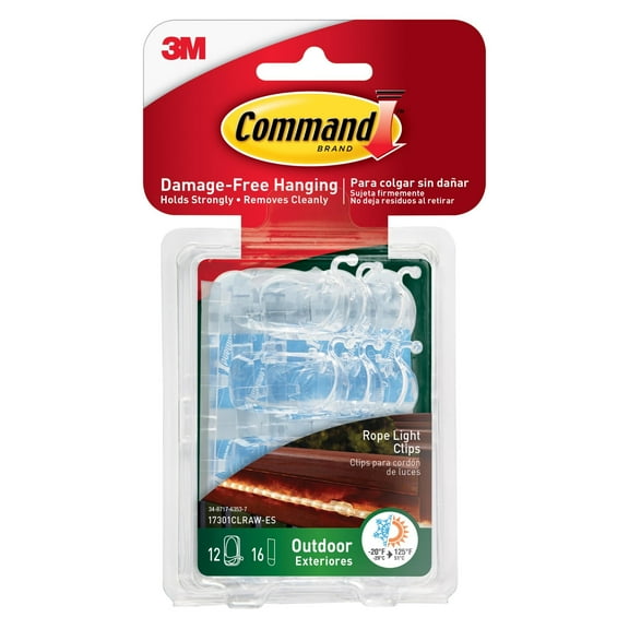 Command Outdoor Rope Light Clips [Removable]: 12-Pack Clear [12-Sets]