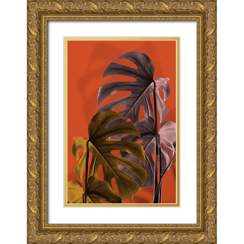 Artographie Studio 13x18 Gold Ornate Wood Framed with Double Matting Museum Art Print Titled - Monstera Orange 02