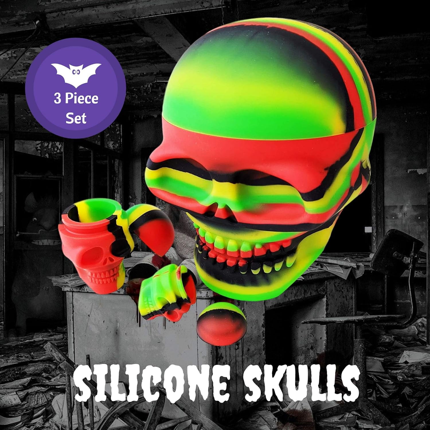 Silicone Skull Storage Containers Set, Non-Stick Reusable Silicone Jars for Small Item Organization, Durable Multi-Size Storage Set
