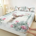 thumbnail image 3 of Manfei Xmas Reindeer Twin Bed Sets,Pink Flower Floral Fitted Sheets,Merry Xmas Flat Sheet For Girl,Microfiber Bedroom Decor,3 Pieces, 3 of 7