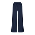 thumbnail image 3 of Patlollav Bohemian Beach Pants for Women Solid Color Linen Wide-Legged Pants Drawstring Loose Elastic Waist Pants, 3 of 6