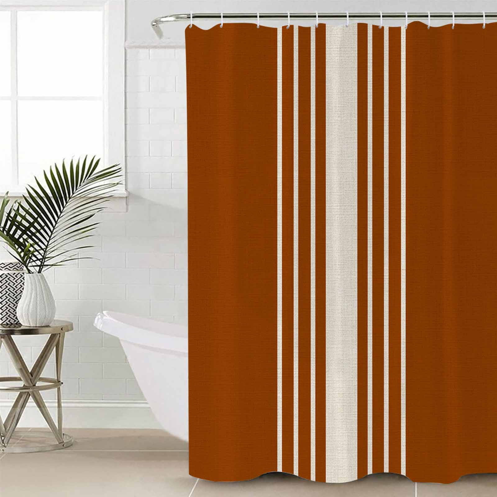 54x78 Inch Shower Curtain Decorative Burnt Orange Beige Striped Bathtub Bath Curtains Fabric Waterproof Bathroom Decor Modern Farmhouse Retro Lines Small Stall Shower Curtain Set with 12 Hooks