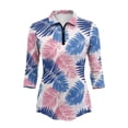 thumbnail image 2 of Uorisanigo Palm Leaves Women's Golf Shirt Size L Versatile Moisture Wicking Casual Tennis Activewear Comfortable Breathable 3/4 Sleeve Athletic Tops with Zip Up Collar for Women, 2 of 7
