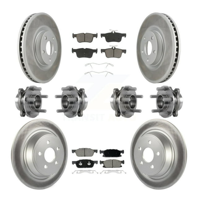 Transit Auto Front Rear Hub Bearing Assembly Coated Disc Brake Rotors and Ceramic Pads Kit (10Pc) for Car 2018 2020 Lincoln Continental AWD with 316mm Diameter Rotor - Left Right Side KBB-120705