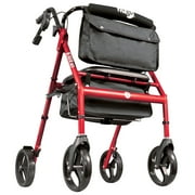 Hugo Elite Rollator Rolling Walker with Seat, Backrest and Saddle Bag, Garnet Red