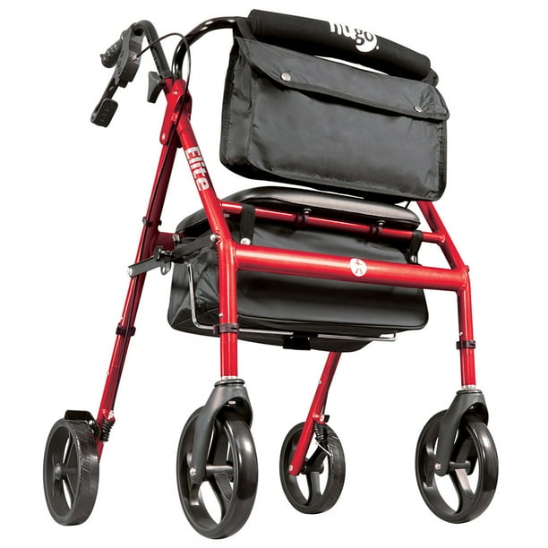 Hugo Elite Rollator Rolling Walker With Seat Backrest And Saddle Bag Garnet Red Walmart Com Walmart Com