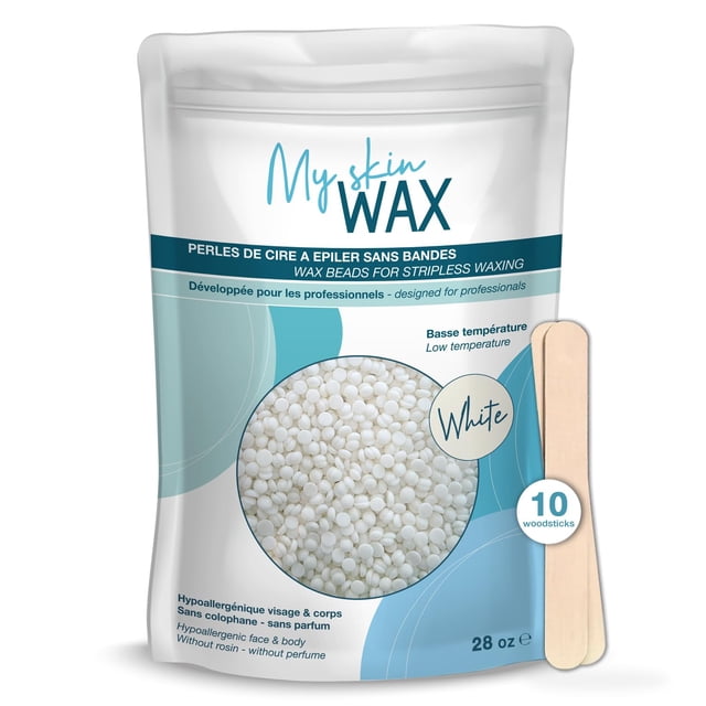 My Skin Wax - Perlas de cera dura 28 oz (1.75 lb) Perlas de depilación hipoalergénicas para pieles sensibles Cera para depilación sin dolor y sin tiras Cera para hombres y mujeres Cera facial Cera par