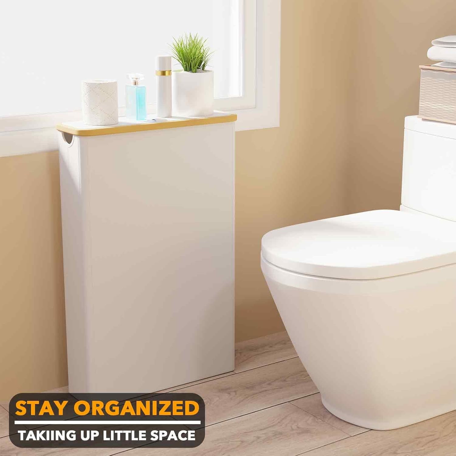 SpaceAid Extra Large Toilet Paper Storage with Lid, Slim Basket Holder, White