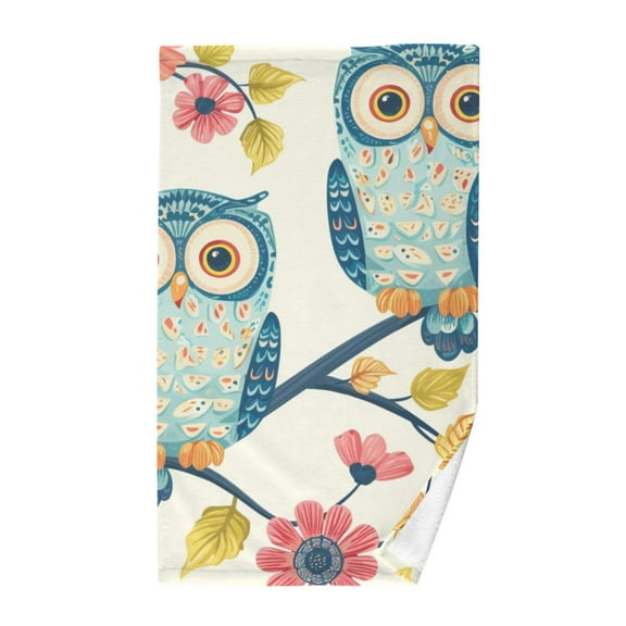 Owls on Tree Branch Cotton Face Towels Absorbent Hand Towel Soft Bathroom Towel for Kitchen Hotel Decoration
