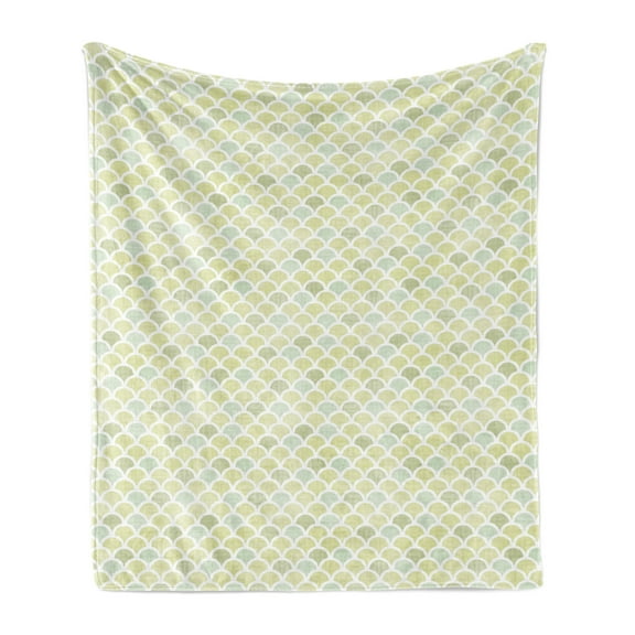Fish Scale Soft Flannel Fleece Throw Blanket, Pattern of Curves with Mesh in Green Shade Pastel Color Tile, Cozy Plush for Indoor and Outdoor Use, 60" x 80", Olive Green Pale Green, by Ambesonne