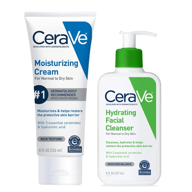Set para el cuidado de la piel CeraVe, crema hidratante hidratante, 240 ml, y limpiador
