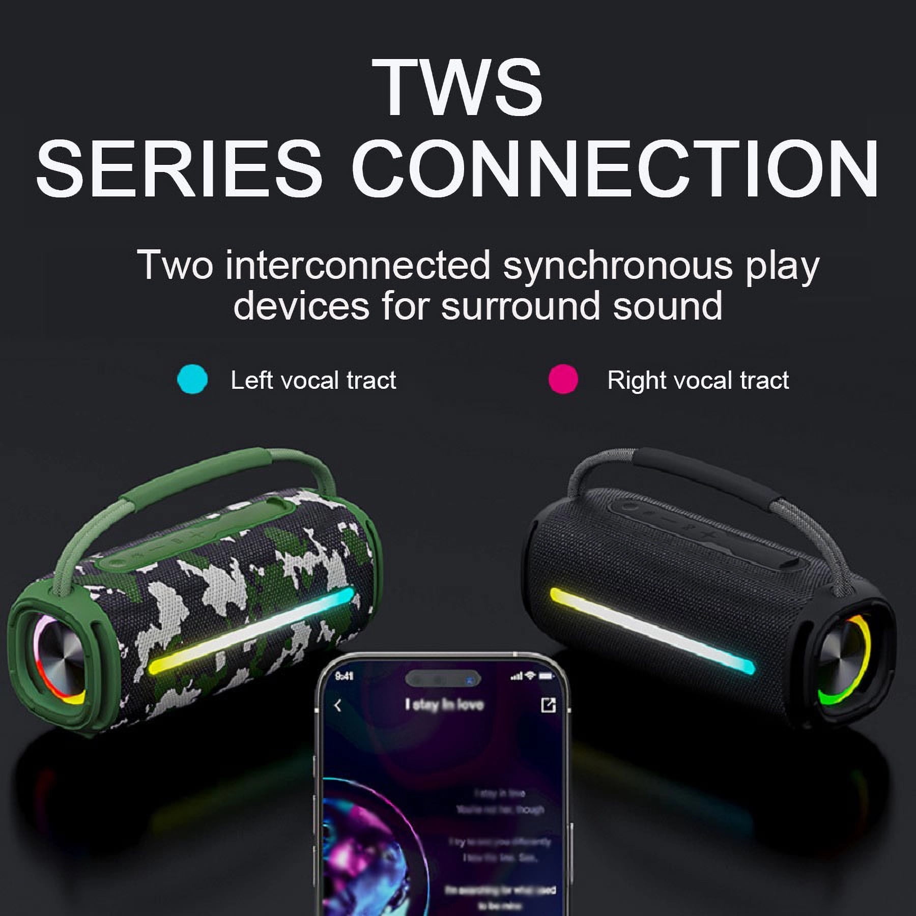 SCIJOY 50W Bluetooth Speaker - Portable Waterproof Speaker with Powerful Sound, Deep Bass, LED Lights, FM Radio