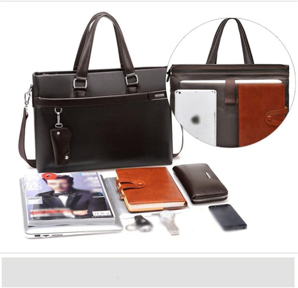 RKXQT 3pcs Set Men Briefcase Leather Male Business Office Bags Men's Briefcase Brown Laptop Briefcase