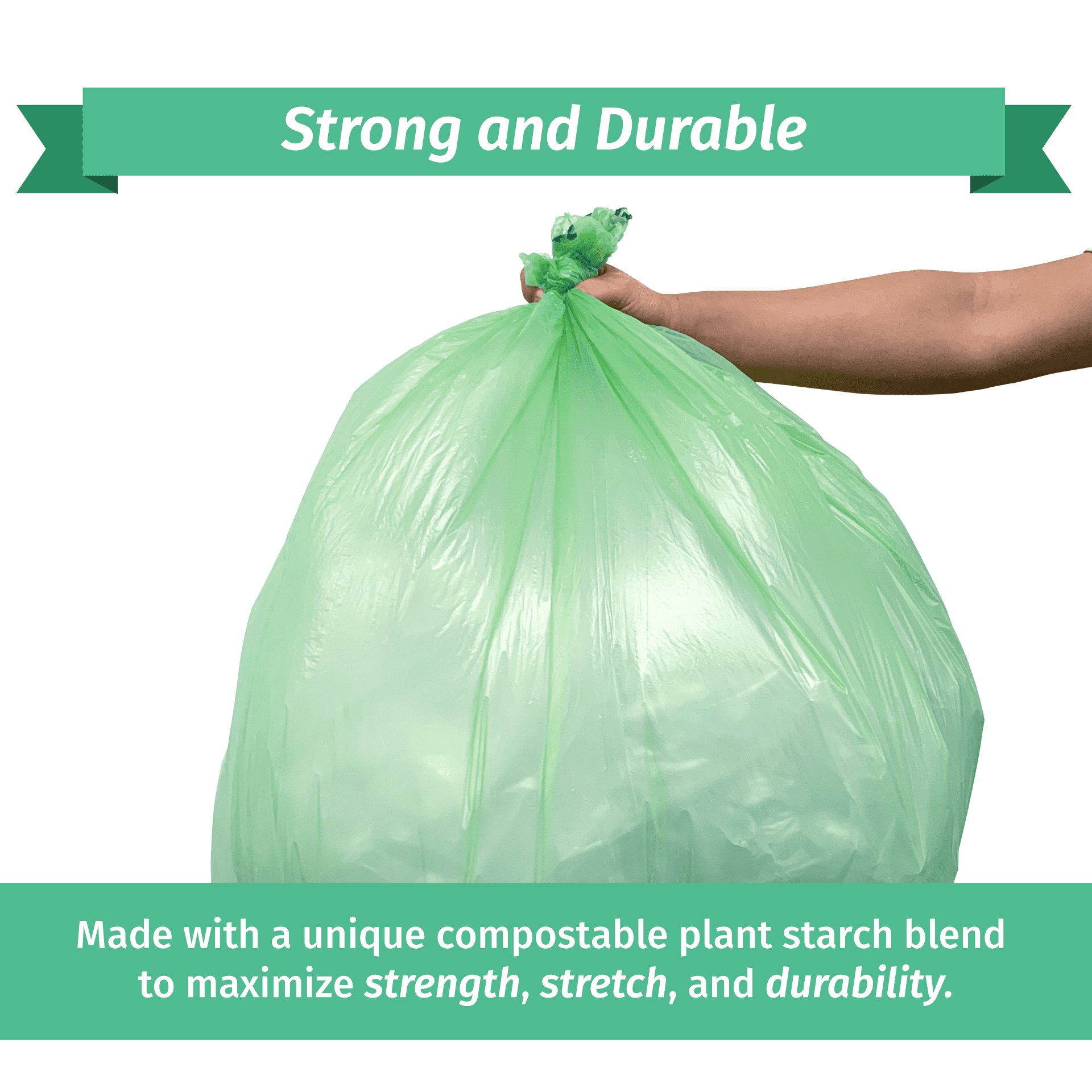 World Centric Compostable Trash Bags, 13 gal, 0.6 mil, 23 x 29, Green, 20 Bags/Roll, 10 Rolls/Carton