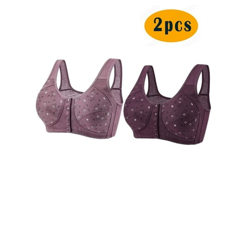 Crunowin Wireless Bra 2Pc Women s Plus Size  Solid Color Non-Steel Ring Gathering Casual Comfort Bras for Women Multicolor XL