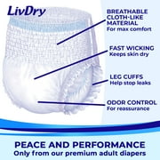 LivDry XL Adult Diapers for Women and Men, Leak Guard Incontinence Underwear, Extra Absorbing (X-Large, 56-Pack)