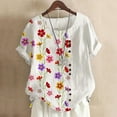 thumbnail image 2 of T Shirts for Women Casual Tops Cotton Linen Loose Fit Print Short Sleeve Plus Size Button Tuned Tee Shirt Top, 2 of 6