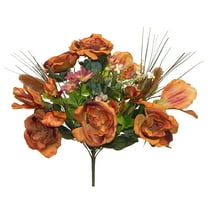 Orange Rose Amaryllis Gladiolus with Teasel Grass 26in Artificial Polysilk Faux Greenery Fake Flower Bush for Craft Outdoor Bouquet Arrangement Ceremony Wedding Floral Wall Decor (Cinnamon, One each)