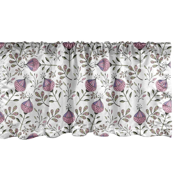 Ambesonne Botany Window Valance, Repetitive Pattern with Abstract Quirky Leafy Flora, Curtain Valance for Kitchen Bedroom Decor with Rod Pocket, 54" X 18", Pink Lavender
