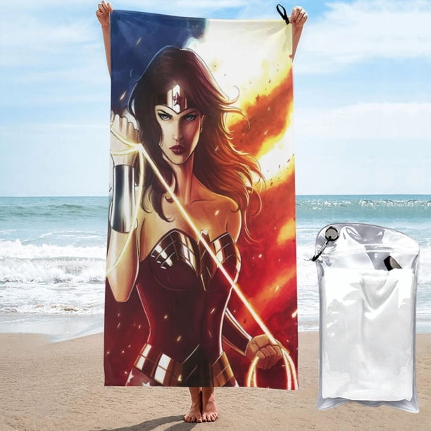 Toalla de playa de Wonder Woman, suave, ligera, de secado rápido, absorbente, grande, para baño, para niños y adultos, para viajes, natación, playa, gimnasio, camping, yoga, 31,5 x 63 pulgadas